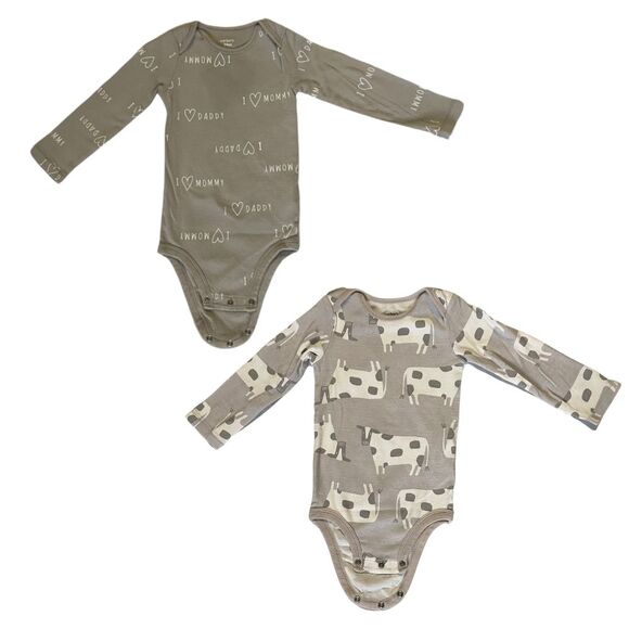 Carter's 2-Pk Gray Bodysuits 24Mths 100% Cotton Snap Close Long Sleeve Unisex - Picture 1 of 11